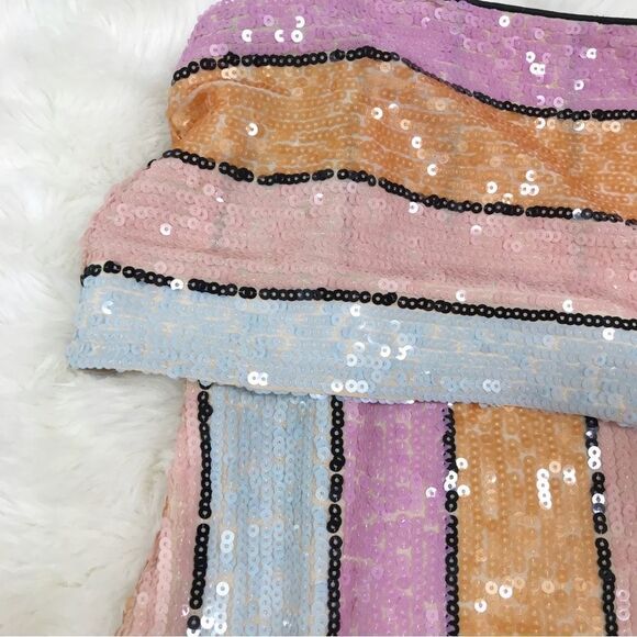 GIANNI BINI Halston Multi Color Stripe Sequin Dress Cocktail Midi Size 0 2 New - Picture 5 of 13